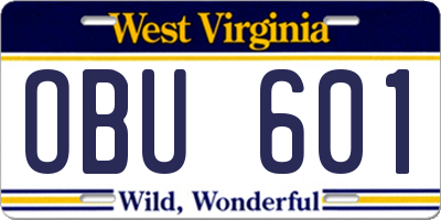WV license plate OBU601