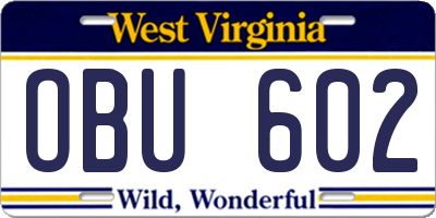 WV license plate OBU602
