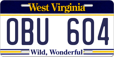 WV license plate OBU604