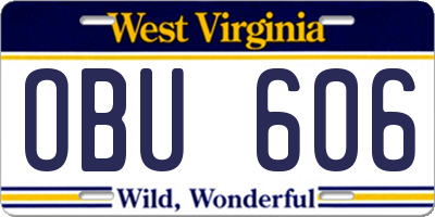 WV license plate OBU606