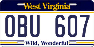 WV license plate OBU607
