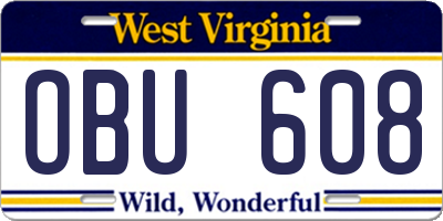 WV license plate OBU608
