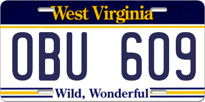 WV license plate OBU609