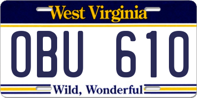 WV license plate OBU610