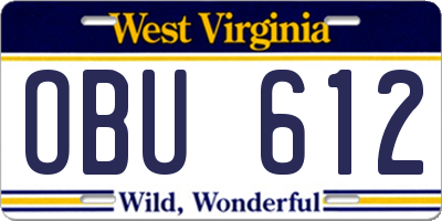 WV license plate OBU612