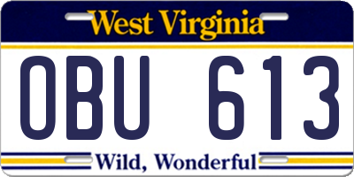 WV license plate OBU613