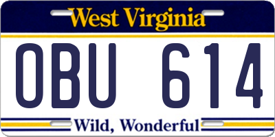 WV license plate OBU614