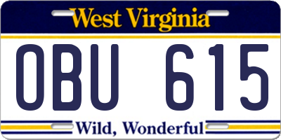 WV license plate OBU615