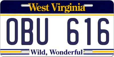 WV license plate OBU616