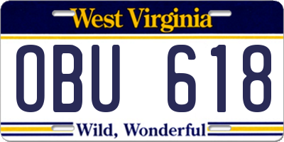 WV license plate OBU618