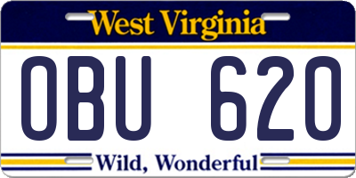 WV license plate OBU620