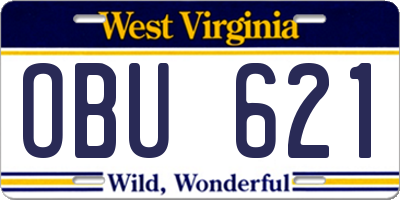 WV license plate OBU621