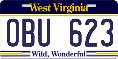WV license plate OBU623