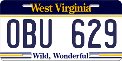 WV license plate OBU629