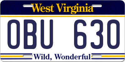 WV license plate OBU630