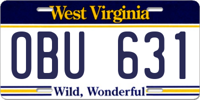 WV license plate OBU631