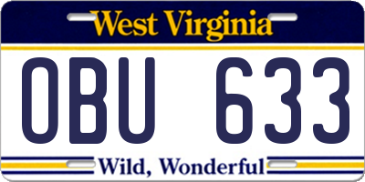 WV license plate OBU633
