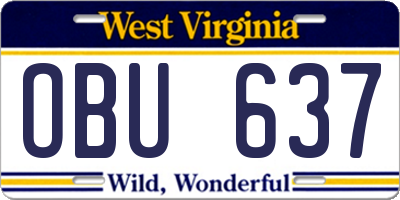 WV license plate OBU637