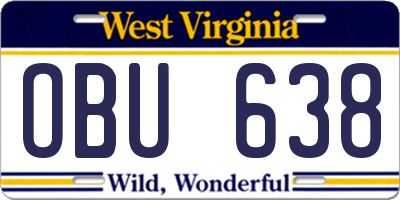WV license plate OBU638