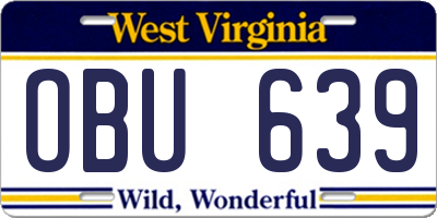 WV license plate OBU639