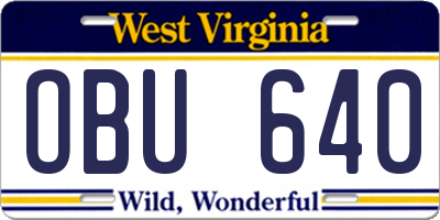 WV license plate OBU640