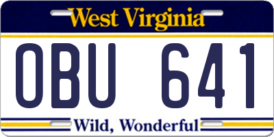 WV license plate OBU641
