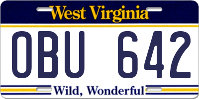 WV license plate OBU642