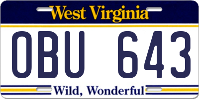 WV license plate OBU643