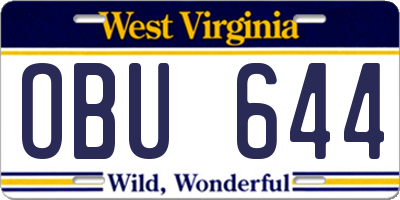 WV license plate OBU644