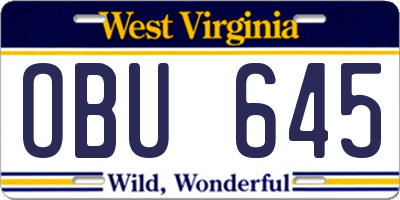 WV license plate OBU645