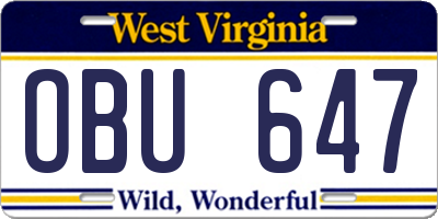WV license plate OBU647