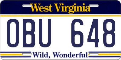 WV license plate OBU648