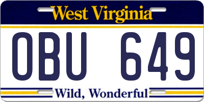 WV license plate OBU649