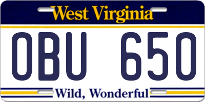WV license plate OBU650