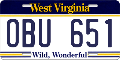 WV license plate OBU651