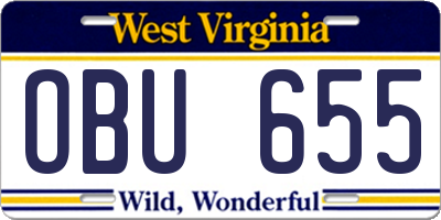 WV license plate OBU655