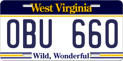 WV license plate OBU660