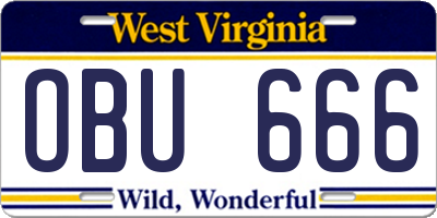 WV license plate OBU666