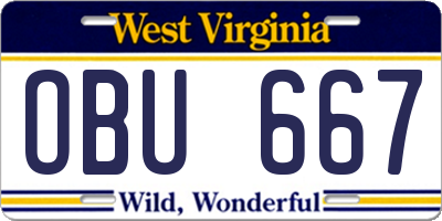 WV license plate OBU667
