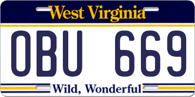 WV license plate OBU669