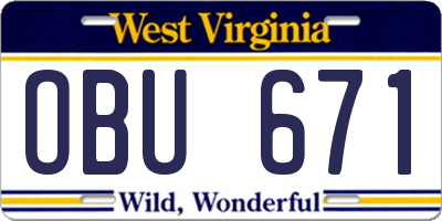 WV license plate OBU671