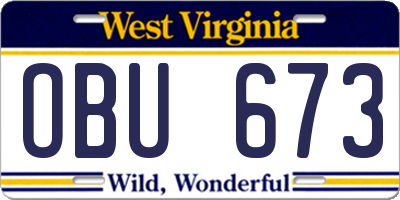 WV license plate OBU673