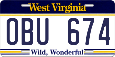 WV license plate OBU674
