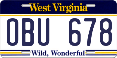 WV license plate OBU678