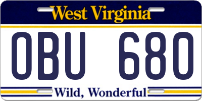 WV license plate OBU680