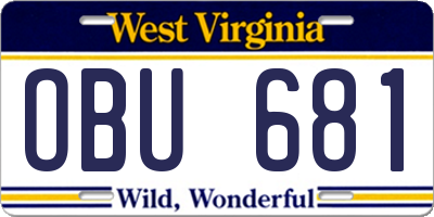 WV license plate OBU681