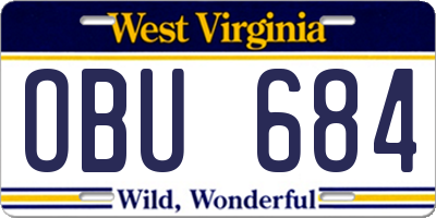 WV license plate OBU684