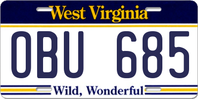 WV license plate OBU685