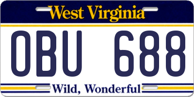 WV license plate OBU688