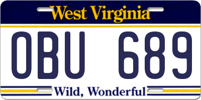 WV license plate OBU689